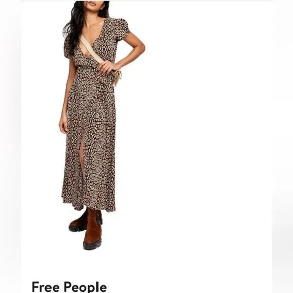 New Free People gorgeous Jess wrap maxi dress in neutral combo size M D7955 - Picture 2 of 12